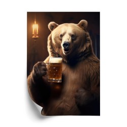 Poster Lustiger Süßer Teddybär Mit Einem Krug Bier