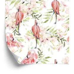 Tapete Mit Flamingos Blumen Blätter Für Das Schlafzimmer