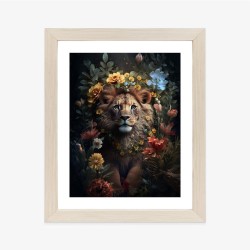 Poster Porträt Eines Löwen Inmitten Von Blumen