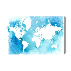 Leinwandbild Blaue Und Weiße Weltkarte