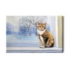 Leinwandbild Katze Auf Dem Hintergrund Einer Winterlandschaft
