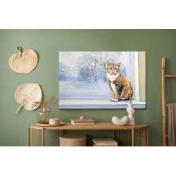 Leinwandbild Katze Auf Dem Hintergrund Einer Winterlandschaft