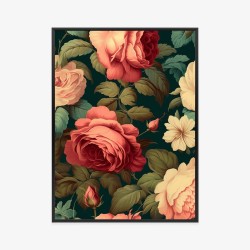 Poster Romantische Rosen Und Grüne Blätter