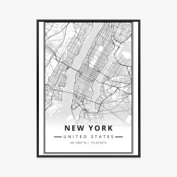 Poster New Yorker Straßen Auf Einer Schwarz-Weiß-Karte