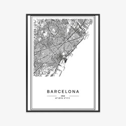 Poster Stadtplan Von Barcelona In Schwarzweiß