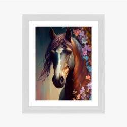 Poster Porträt Eines Pferdes In Blumen