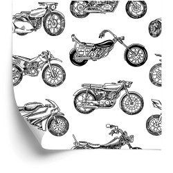 Tapete Schwarz-Weiß Gezeichnete Motorräder