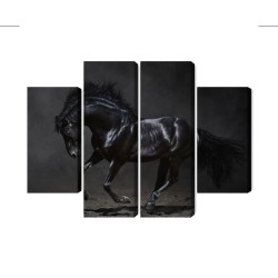 Mehrteiliges Bild Schwarzes Pferd Im Galopp