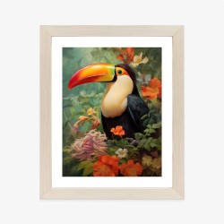 Poster Ein Tukanvogel Inmitten Eines Üppigen Wandteppichs Aus Bunten Blumen