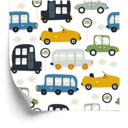 Tapete Für Kinder - Bunte Spielzeugautos Und Verkehrszeichen