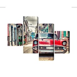 Mehrteiliges Bild Rotes Chevrolet-Auto Im Retro-Stil