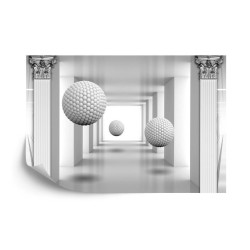 Fototapete 3D Mural Digital Silver Tunnel With Sphere And Columns
